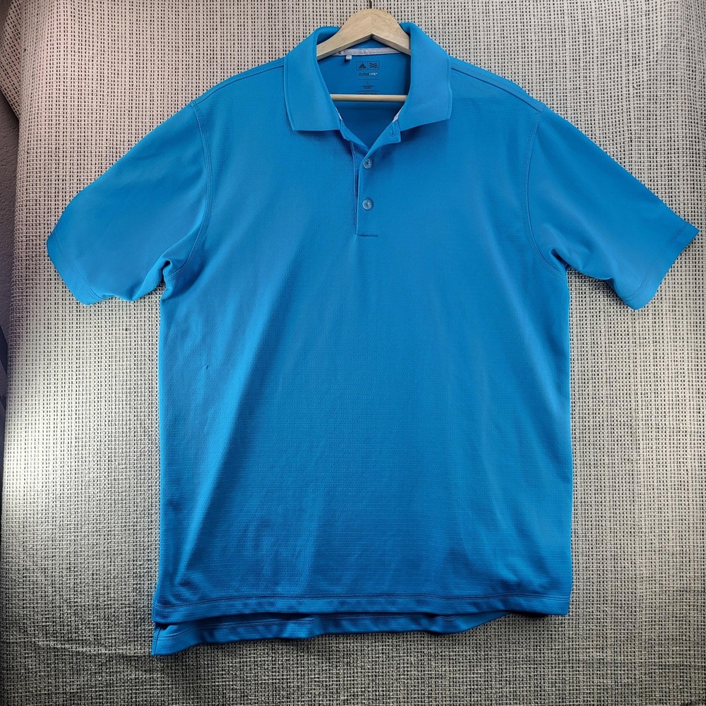 Adidas Golf Polo Shirt Mens Large‎ Blue Climalite Performance Wheatland Electric